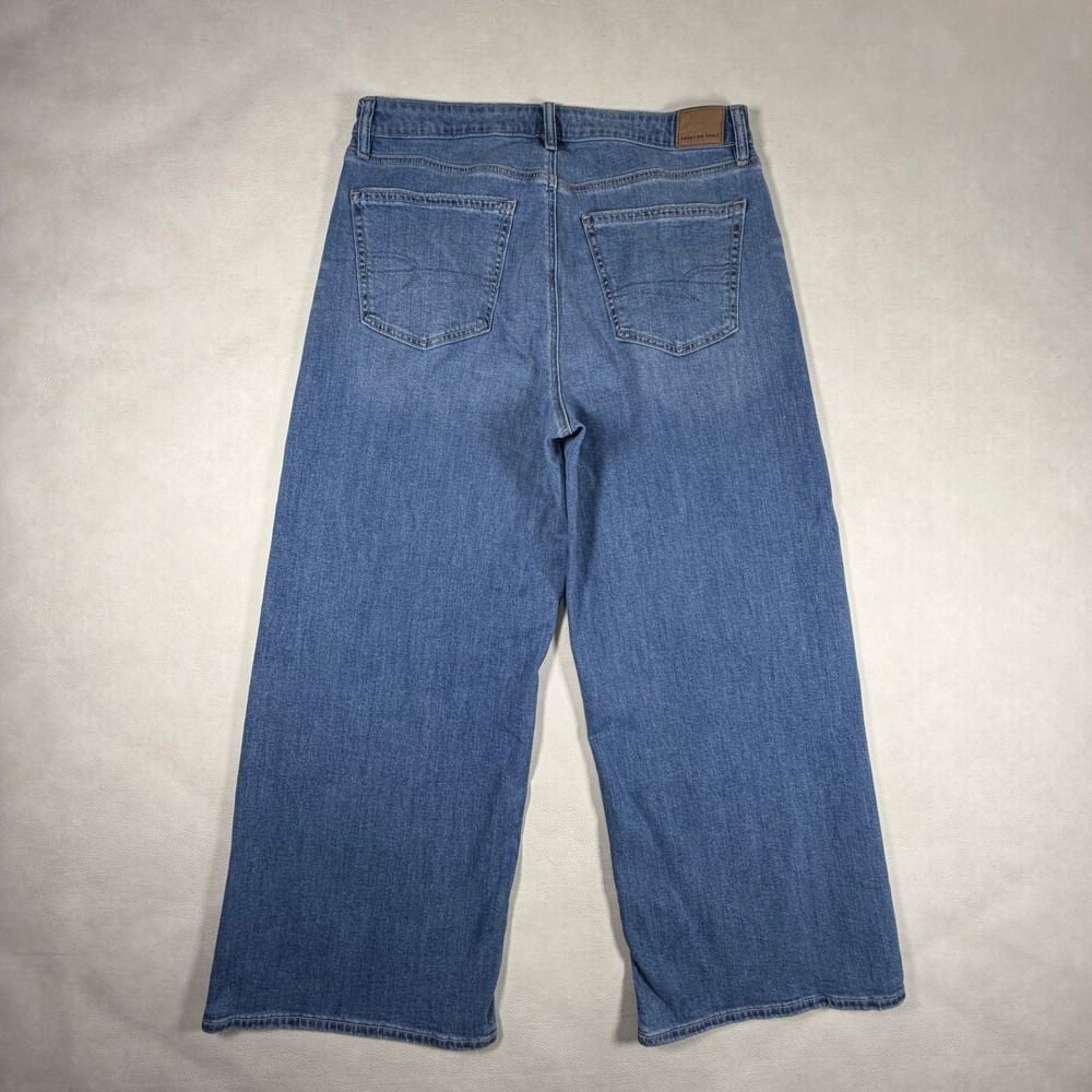American Eagle Super‎ High-Rise Baggy Wide Leg Jeans Medium Wash Blue 12 Short - Picture 9 of 12
